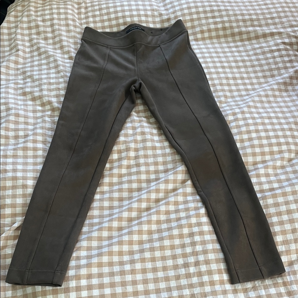 Suede Brown Skinny Dress Pants in Brown